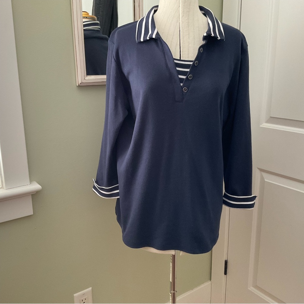 MISOOK NAVY BLUE NAUTICAL STYLE PULLOVER SWEATER, SIZE: XL